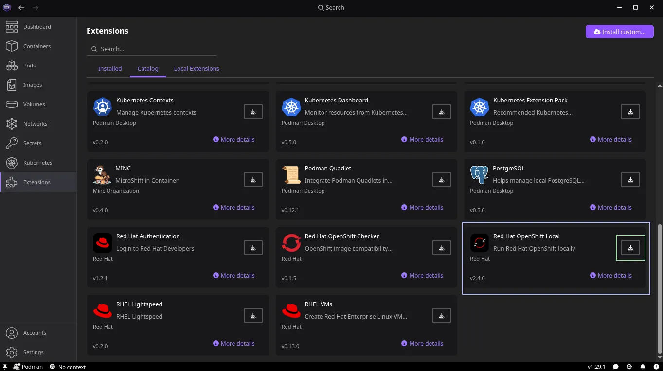 OpenShift Local extension